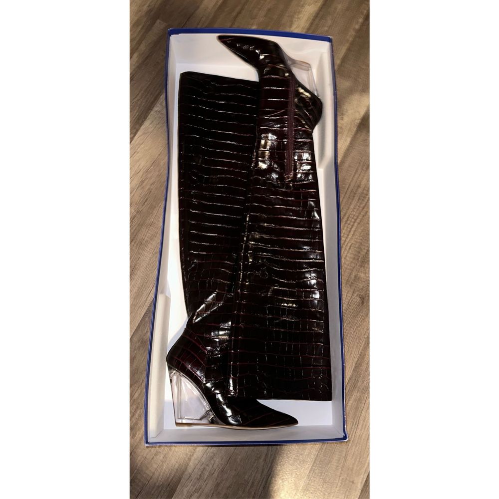 Stuart Weitzman Lucite Croc-Embossed Leather Wedg… - image 7